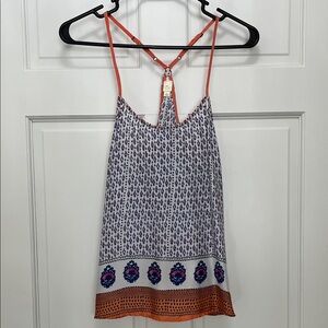 Anthro E by Eloise Patterned Razorback Tank Top with Orange Trim - Size XS